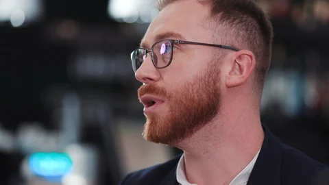 Close up face young man with glasses with friends in stylish restaurant drink Stock Footage 104565590