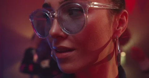Close up of the face of young pretty stylish Caucasian woman in sunglasses Stock Footage 122513464