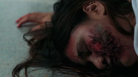 Close up face Zombie characters ghost woman revive on floor horror  Stock Footage 138417257