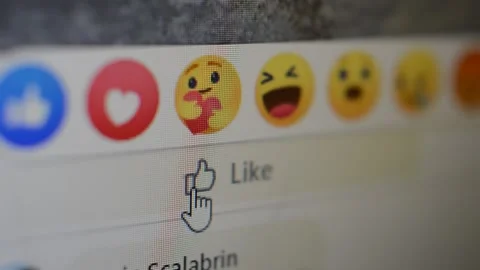 Close-up facebook like icon on the screen. facebook media social network Stock Footage 198850673
