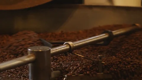 Close up Factory Coffee Roasting Machine in Operation Stock Footage 120134941