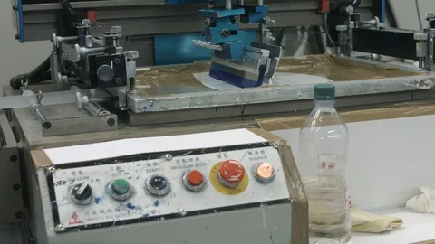 Close up of factory worker's hand pushing a control panel button. Industrial Stock Footage 86798413