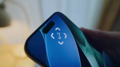 Close up on failed biometric facial recognition sign-in with mobile phone Stock Footage 344231579