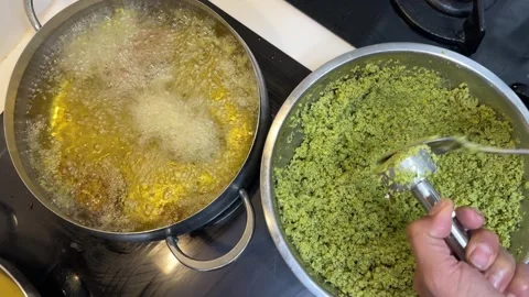 Close-up of falafel preparation Stock Footage 294067663