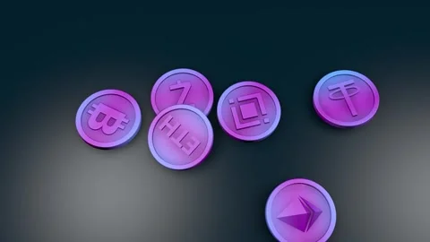 Close-up of falling BTS Bitcoin gold coins bouncing off a mirror surface Stock Footage 295920027