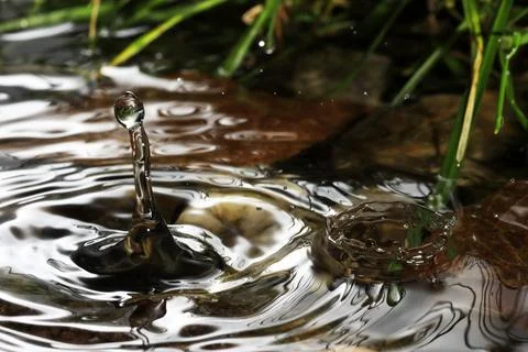 Close-up of a falling rain drop Stock Photos