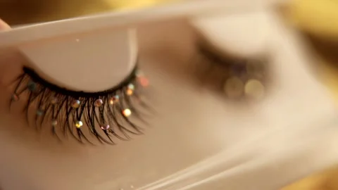 Close-up of false eyelashes. Beauty, makeup, cosmetic Stock Footage 163818148
