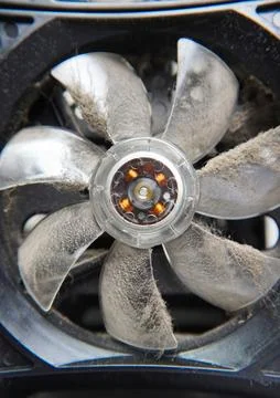 Close-up of a fan with a thick layer of dust. Stock Photos