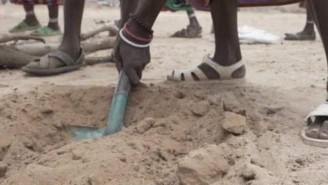Close up of Farmer Digging The Ground With A Shovel. Stock Footage 319300714