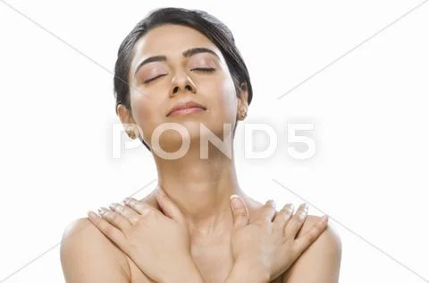 Close-up of fashion model with her eyes closed Stock Photos