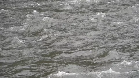 Close-up of a fast flowing muddy river. Muddy river during winter flood Stock Footage 265016706