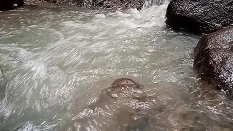 Close-Up of Fast-Flowing River Water Over Rocks in Nature Stock Footage 314913920
