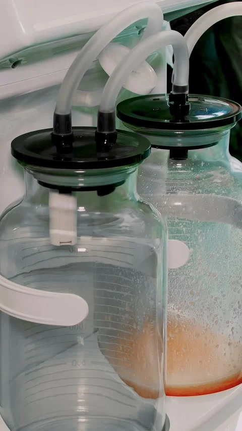 Close-up. fat pumped out from patient during abdominal liposuction procedure is Stock-Footage 318591333