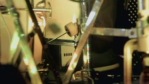 Close up of feet of a drummer hitting the base live on stage at a concert Stock Footage 109260766