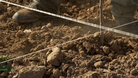  Close up at the feet of a man working the earth with a shovel Stock Footage 98775892