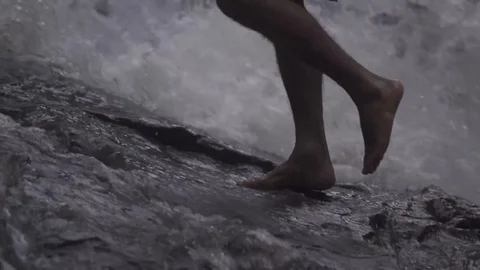 Close up Feet Walking in River Rapids Stock Footage 106036693