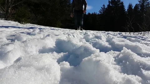 Close Up Of Feet Walking in The Snow Stock Footage 73130472