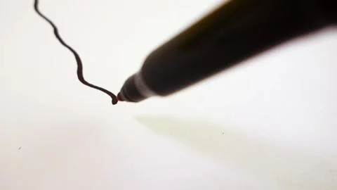 A close-up felt-tip pen drawing sinuous lines. A sketch of a tree on white paper Video stock 145936711