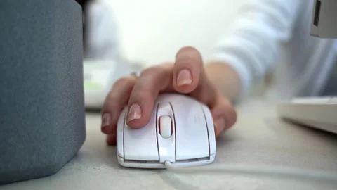 Close up of female administrator hand using mouse working on computer Technology Stock Footage 313632158