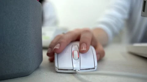 Close up of female administrator hand using mouse working on computer Technology Stock Footage 313829825