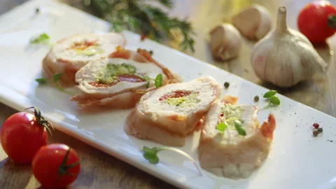 Close up of female chef pouring adding olive oil to handmade meatloaf Stock Footage 132974926
