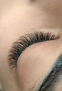 Close up of female eye with long eyelash extensions ,beauty salon treatment Stock Photos