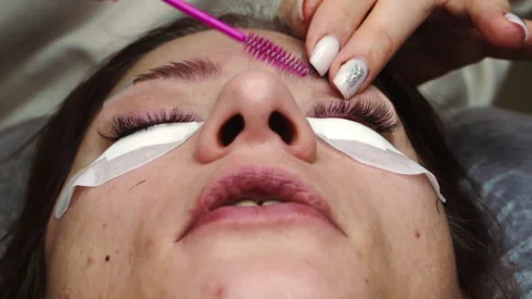 Close-up of female eyelash extensions. Stock Footage 171853566