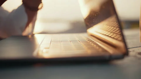 Close up of female fingers typing on wireless laptop Stock Footage 163619660