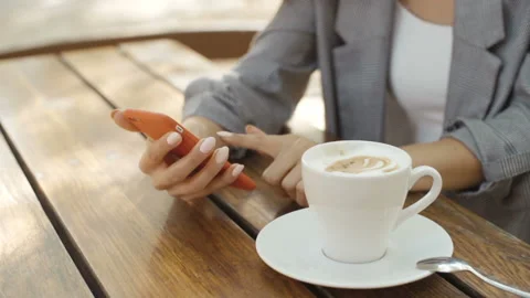Close up of female hand using her cell phone, outdoor. Stock Footage 104150020
