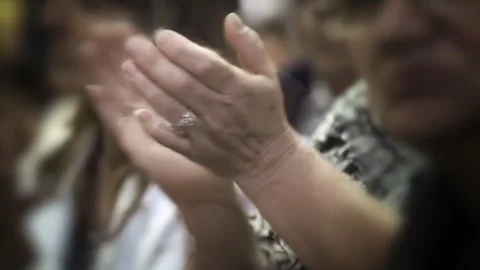 Close Up Of Female Hands Clapping During The School Meeting - 4K Stock Footage 337181089