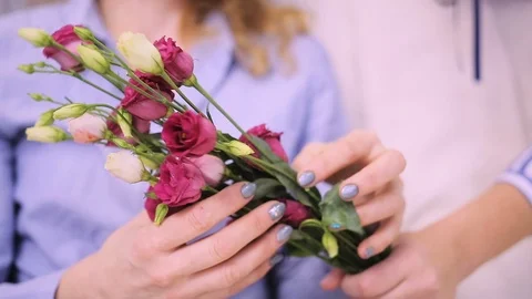 Close-up of female hands with flowers Stock Footage 101049172