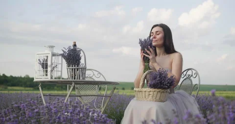 Close-up female hands making bouquets of lavender outdoors. Stock Footage 200542002