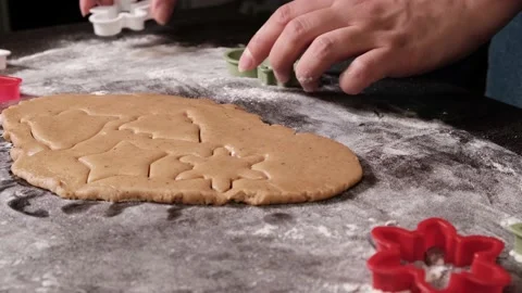 Close-up Of Female Hands Making Ginger Cookies. The Family Spends Time Together Stock Footage 228264847