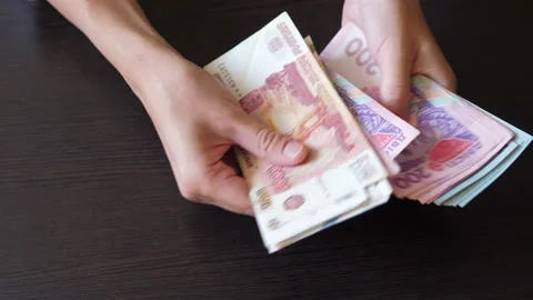 Close up of female hands puts on the table and count banknotes. Dollars, euro Video stock 220018558