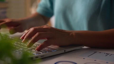 Close-up of female hands typing on laptop keyboard. Stock Footage 340307128
