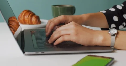Close up female hands typing notebook keyboard  Stock Footage 113730757