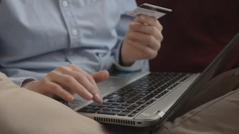 Close up female hands. Using credit card for online shopping.  Video stock 104216453