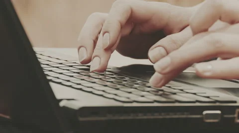 Close-Up Of Female Hands Using Laptop Stock Footage 63066236