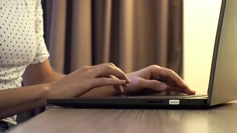 Close-up Female Hands Using Laptop Touchpad Browsing Online 스톡 동영상 252735025