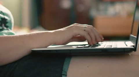 Close-up of female hands using modern digital tablet in home interior Stock Footage 67898187