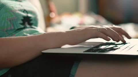 Close-up of female hands using modern digital tablet in home interior Stock Footage 67898284