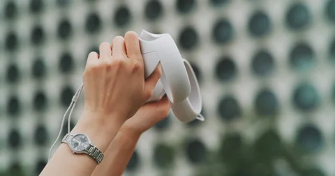 Close up of female hands using vr controllers Stock Footage 201134577