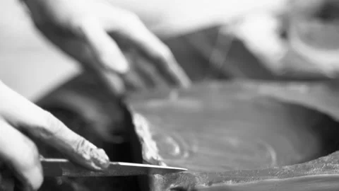 Close-up of female hands working with clay. Potter in the process of sculpting Stock Footage 157284108