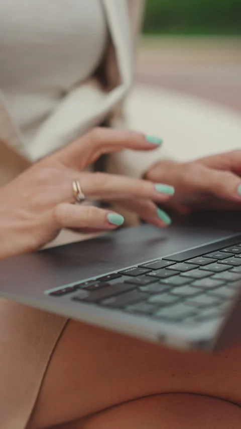 Close-up of female hands working on laptop, pc Stock Footage 226801020