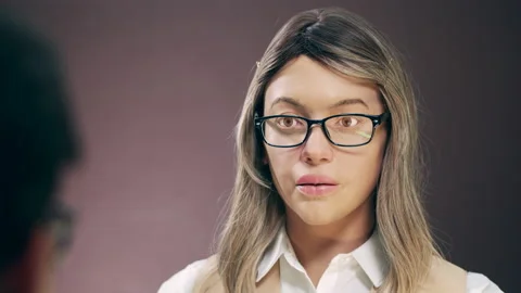 Close up of a female human-like robot while talking Stock-Footage 145832668