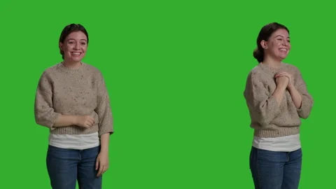 Close up of female model greeting someone and waving Stock Footage 230135480