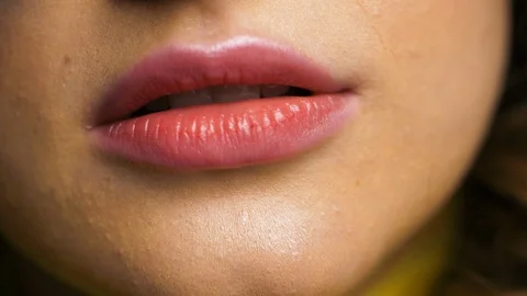 Close up of female Models face in front of, Camera, having Trendy Eyeglasses. Stock Footage 124987788