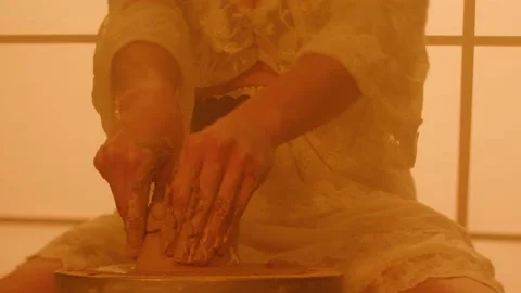Close-up of a female potter's hands Stock Footage 235560437