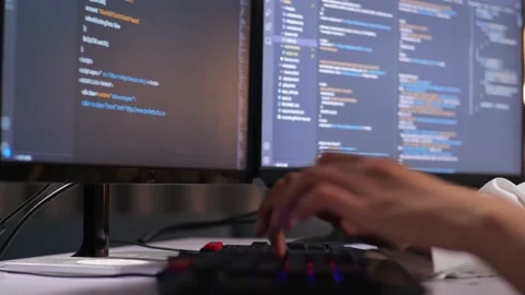 Close Up Of Female Programmer'S Hands Typing On Desktop Computer Creating Stock Footage 232035888