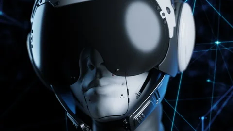 Close-up of a female robot looking at the viewer. the concept of artificial i Stock Footage 268002987